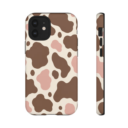 Mocha Blush iPhone Tough Case | Brown & Pink Cow Print