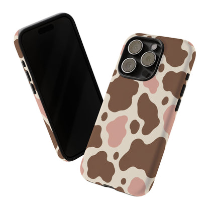 Mocha Blush iPhone Tough Case | Brown & Pink Cow Print