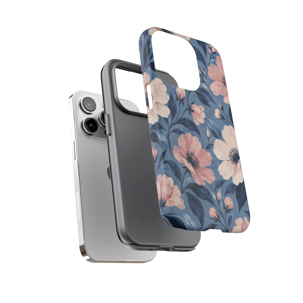 Dusk Blossom iPhone Tough Case | Pink & Ivory Floral on Blue