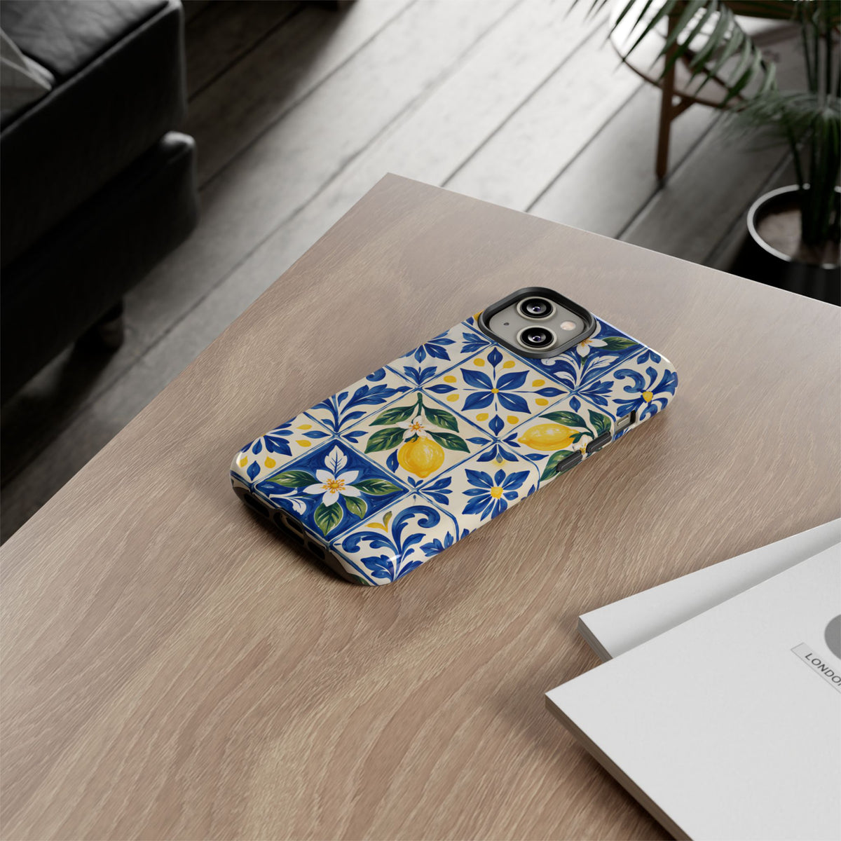 Blue Lemon Tile iPhone Tough Case | Azulejo Orchard