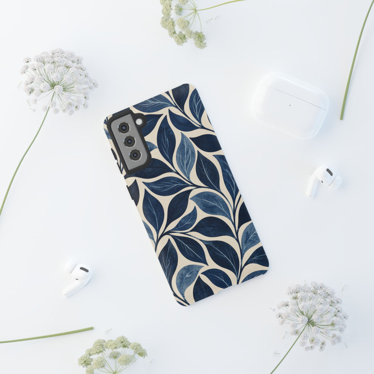 Indigo Folia Samsung Galaxy Tough Case | Indigo & Ivory Leaf Pattern