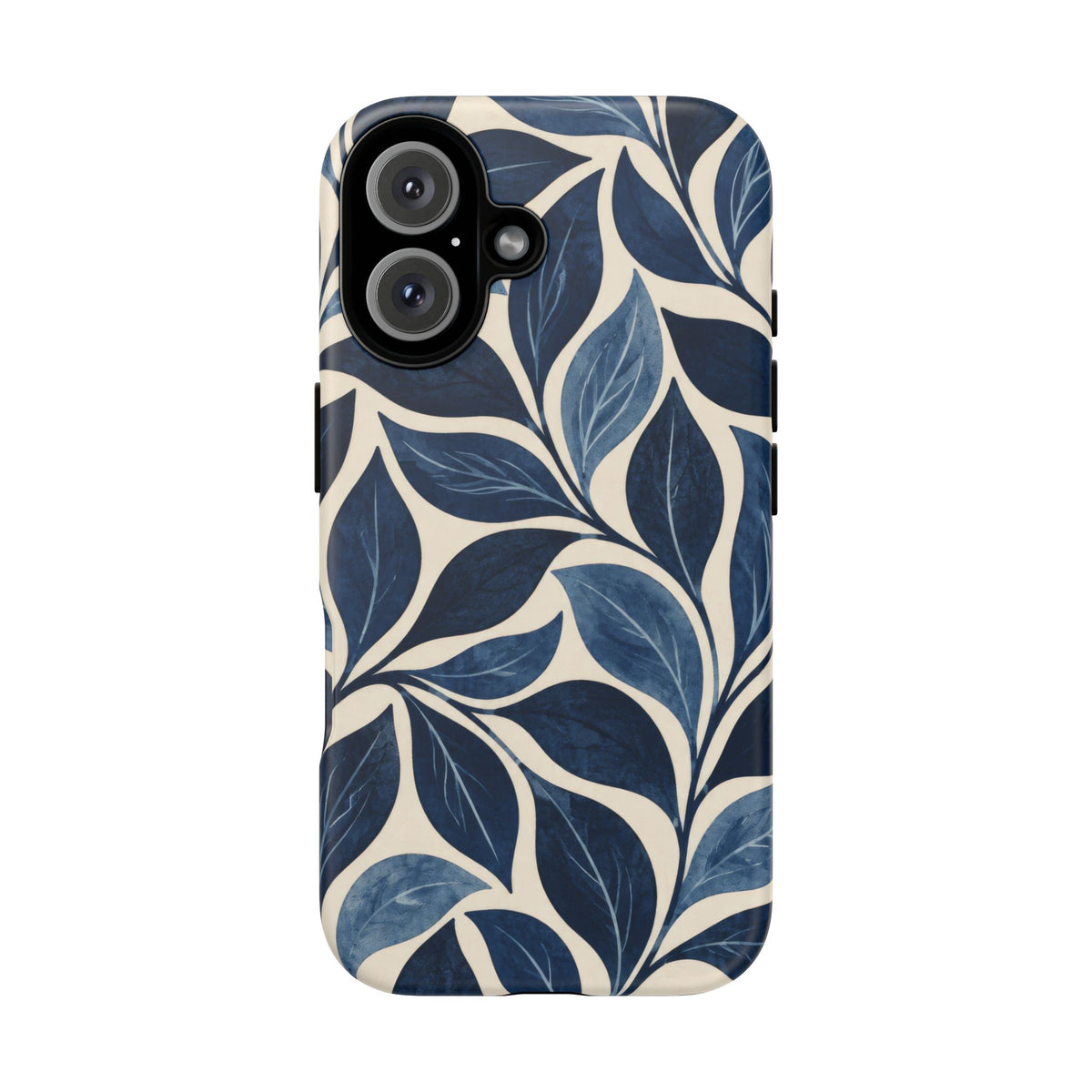 Indigo Folia iPhone Tough Case | Indigo & Ivory Leaf Pattern