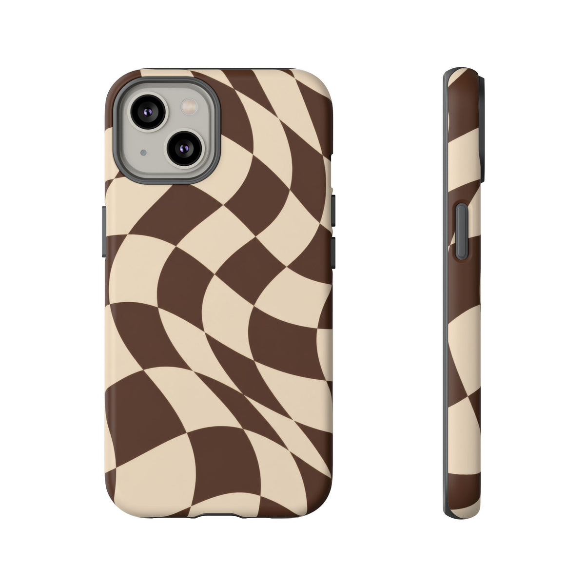 Espresso Wave iPhone Tough Case | brown checkerboard
