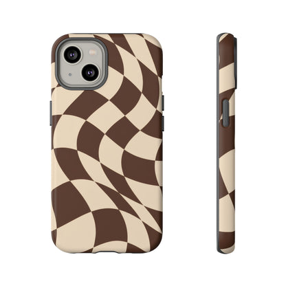 Espresso Wave iPhone Tough Case | brown checkerboard