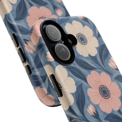 Petal Mosaic iPhone Tough Case | Pink & Ivory Floral on Blue