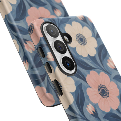Petal Mosaic Samsung Galaxy Tough Case | Pink & Ivory Floral on Blue