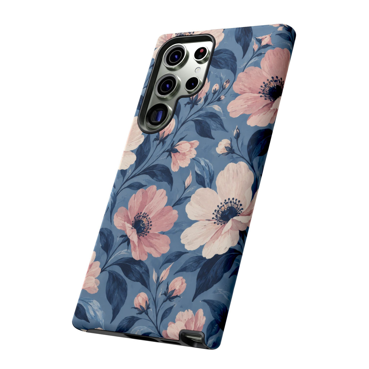 Dusk Blossom Samsung Galaxy Tough Case | Pink & Ivory Floral on Blue