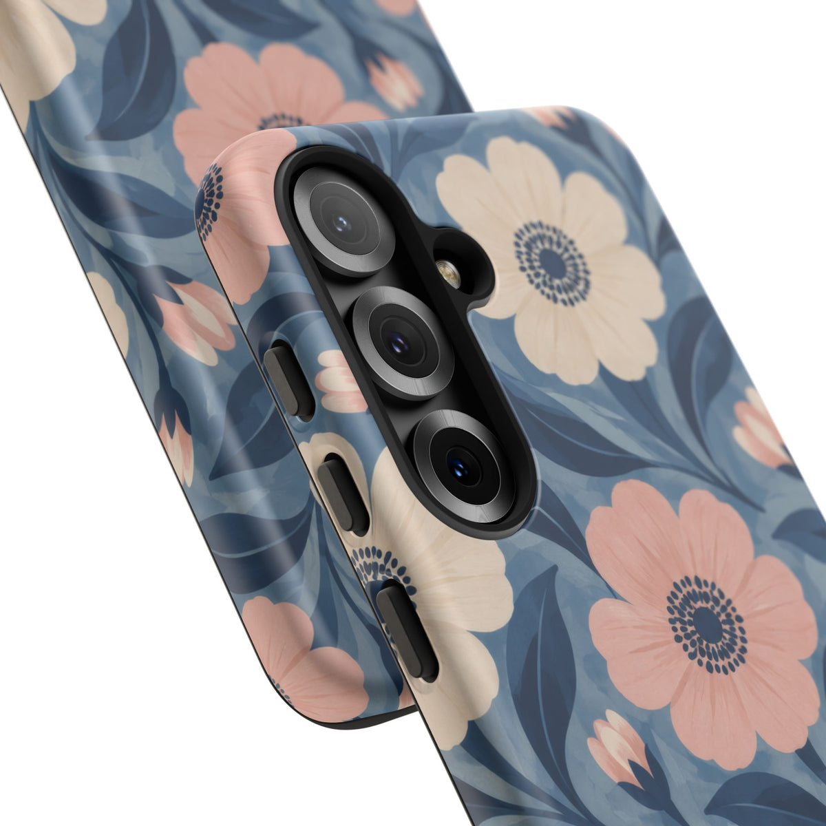 Petal Mosaic Samsung Galaxy Tough Case | Pink & Ivory Floral on Blue