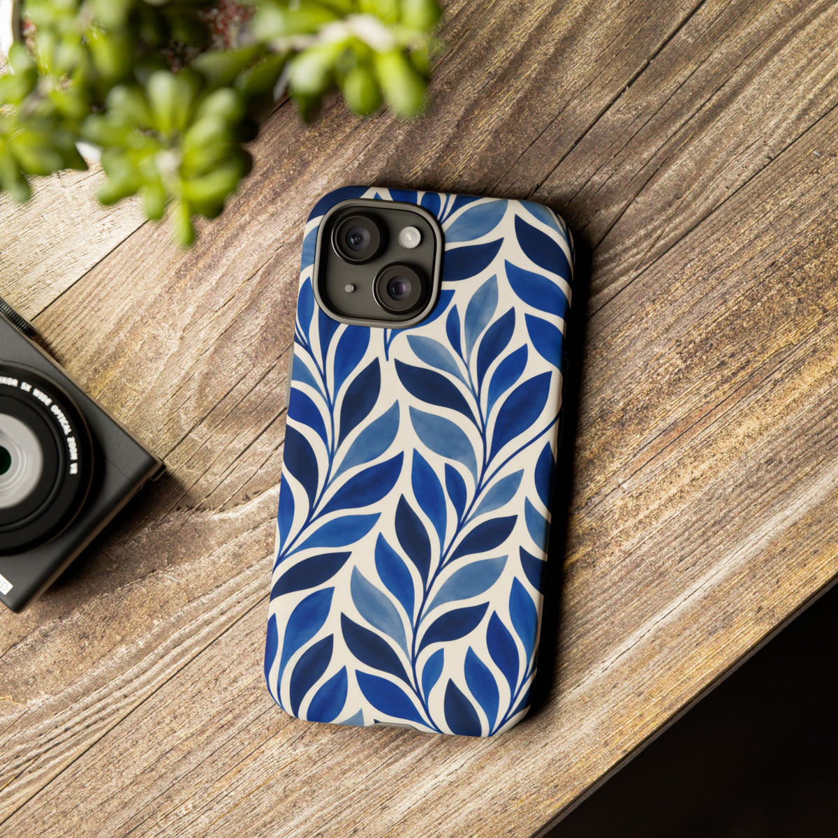 Cobalt Current iPhone Tough Case | Cobalt Blue Leaf Pattern