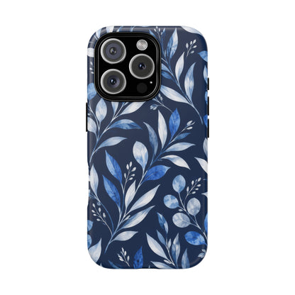 Blue Hour Botanical iPhone Tough Case | Blue Botanical Leaf Pattern