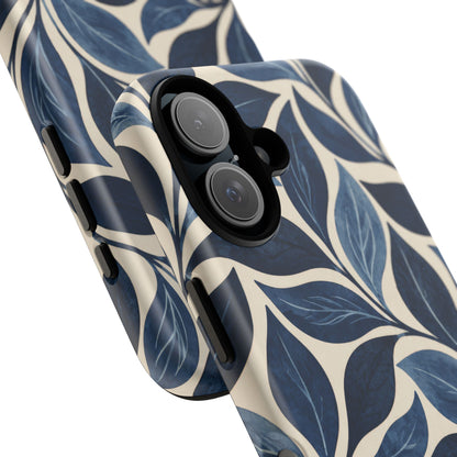 Indigo Folia iPhone Tough Case | Indigo & Ivory Leaf Pattern