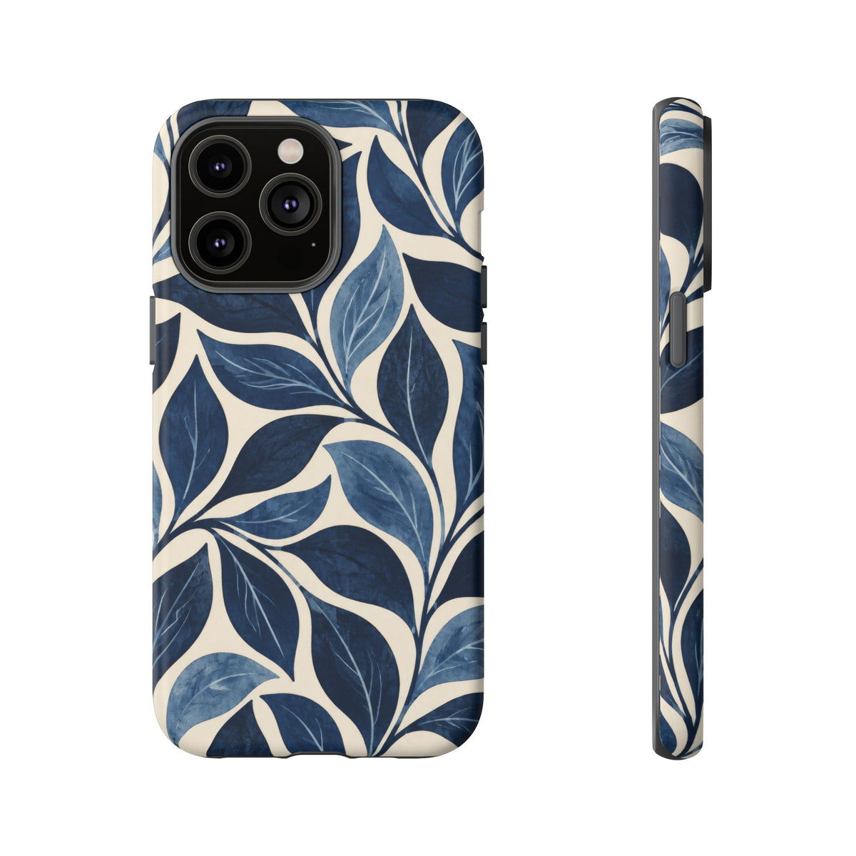 Indigo Folia iPhone Tough Case | Indigo & Ivory Leaf Pattern