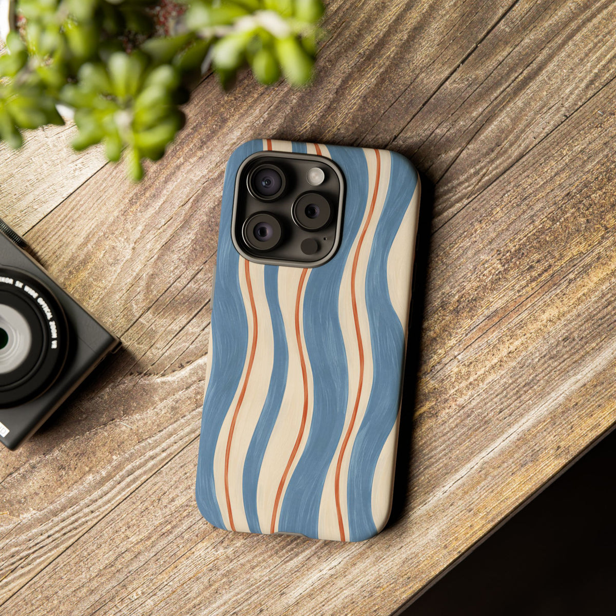 Blue Wavy Stripe iPhone Tough Case | Riviera Ribbons