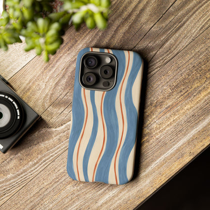 Blue Wavy Stripe iPhone Tough Case | Riviera Ribbons