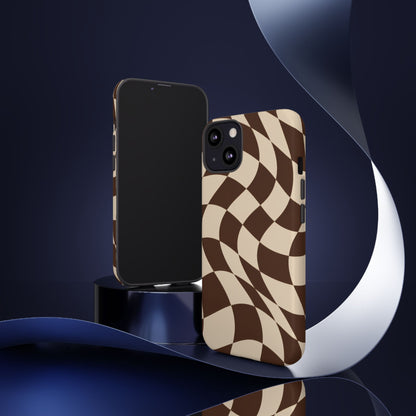 Espresso Wave iPhone Tough Case | brown checkerboard