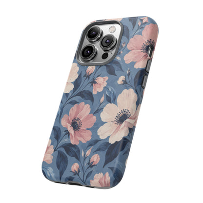 Dusk Blossom iPhone Tough Case | Pink & Ivory Floral on Blue