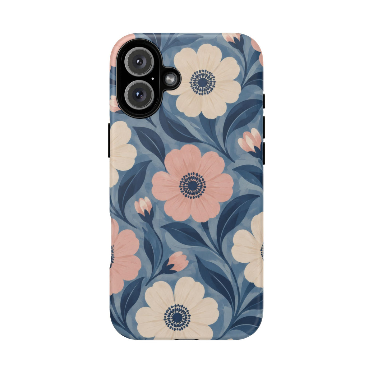 Petal Mosaic iPhone Tough Case | Pink & Ivory Floral on Blue