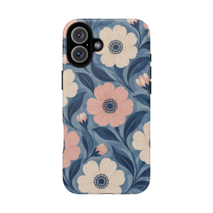 Petal Mosaic iPhone Tough Case | Pink & Ivory Floral on Blue