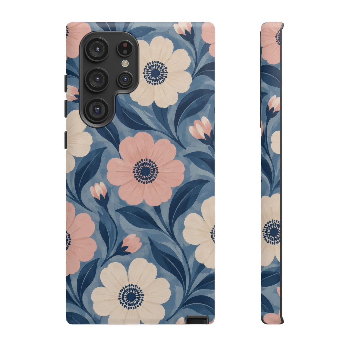 Petal Mosaic Samsung Galaxy Tough Case | Pink & Ivory Floral on Blue