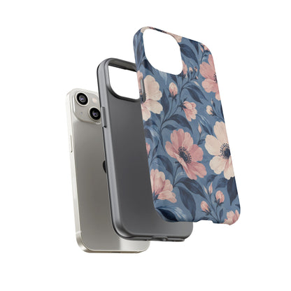 Dusk Blossom iPhone Tough Case | Pink & Ivory Floral on Blue