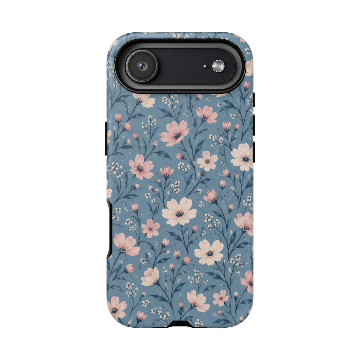 Blue Meadow iPhone Tough Case | Pink & Ivory Floral on Blue