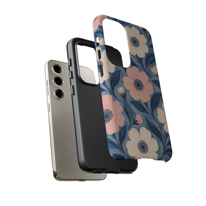 Petal Mosaic Samsung Galaxy Tough Case | Pink & Ivory Floral on Blue