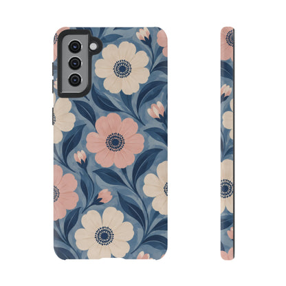 Petal Mosaic Samsung Galaxy Tough Case | Pink & Ivory Floral on Blue