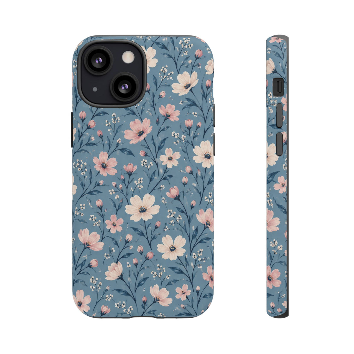Blue Meadow iPhone Tough Case | Pink & Ivory Floral on Blue