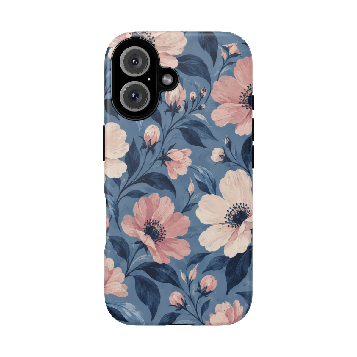 Dusk Blossom iPhone Tough Case | Pink & Ivory Floral on Blue