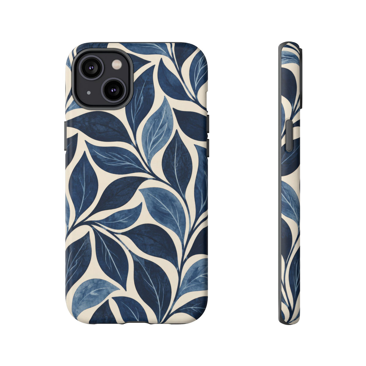 Indigo Folia iPhone Tough Case | Indigo & Ivory Leaf Pattern