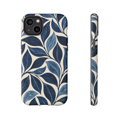 Indigo Folia iPhone Tough Case | Indigo & Ivory Leaf Pattern