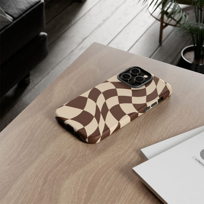 Espresso Wave iPhone Tough Case | brown checkerboard