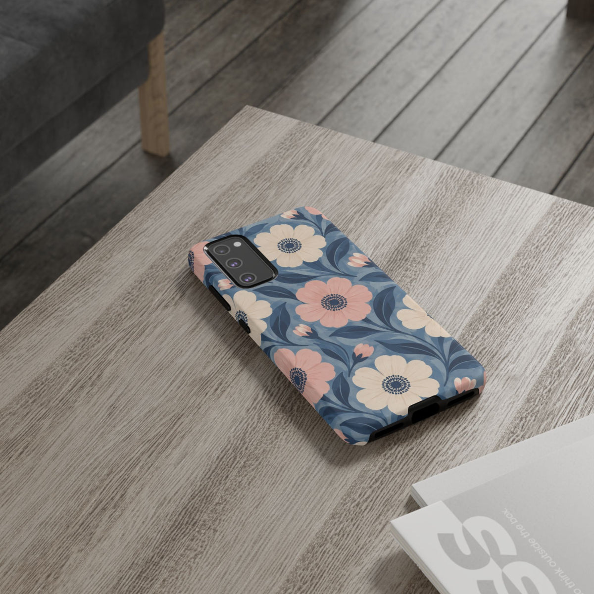 Petal Mosaic Samsung Galaxy Tough Case | Pink & Ivory Floral on Blue