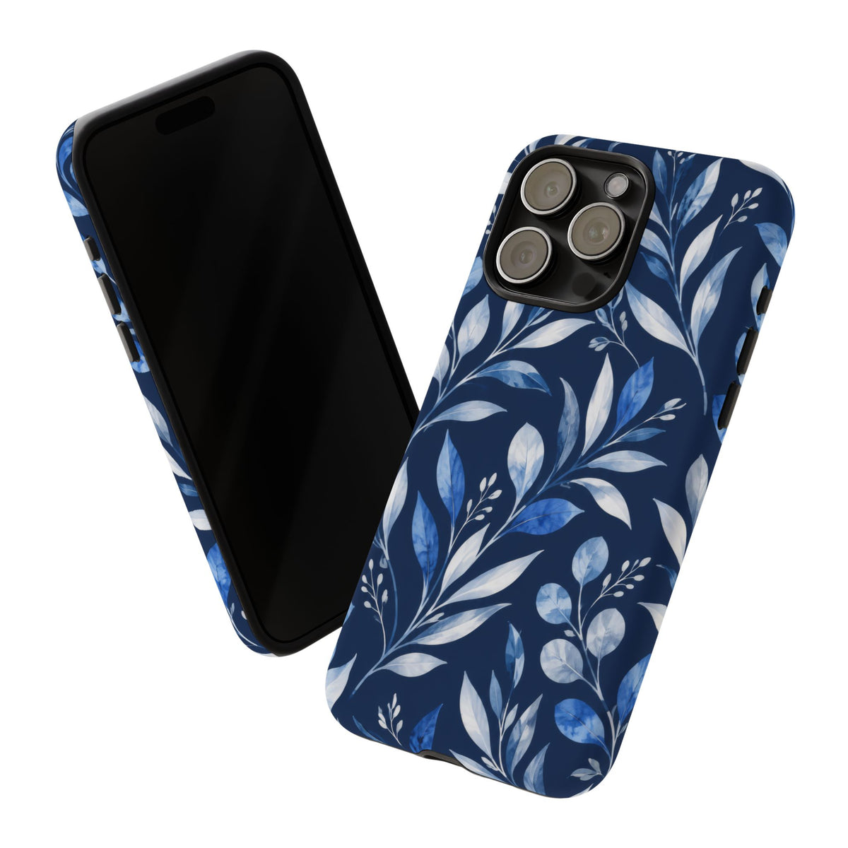 Blue Hour Botanical iPhone Tough Case | Blue Botanical Leaf Pattern