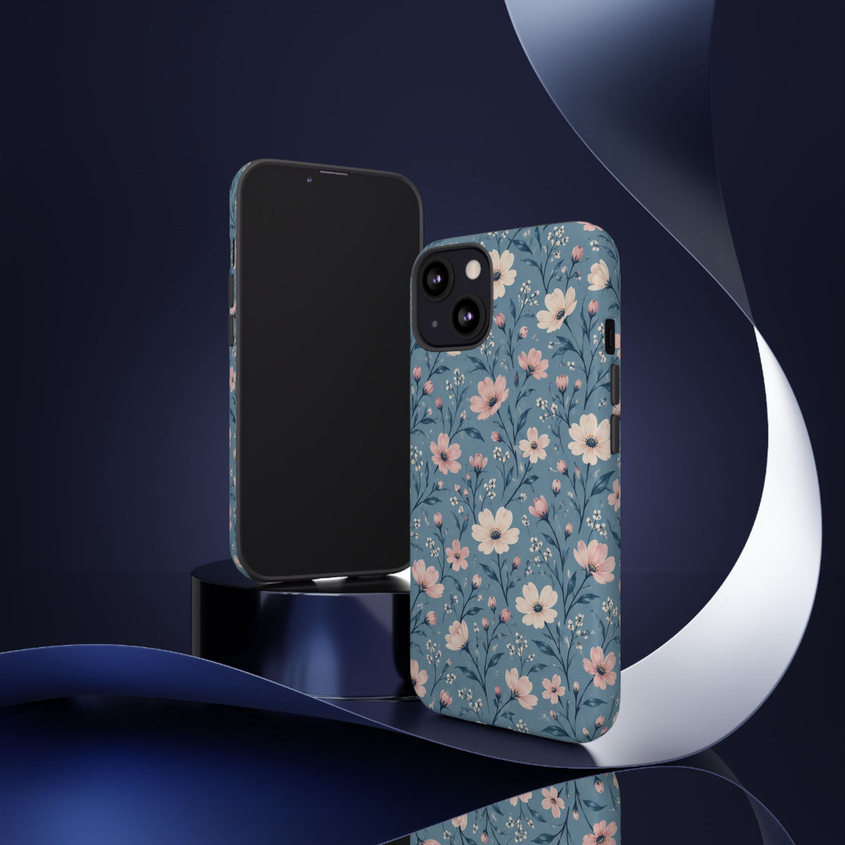 Blue Meadow iPhone Tough Case | Pink & Ivory Floral on Blue