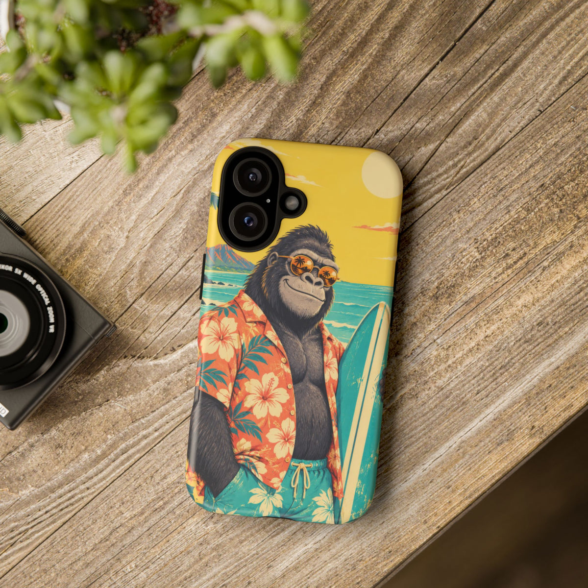 Banana Break iPhone Tough Case | Retro Surf Gorilla Art