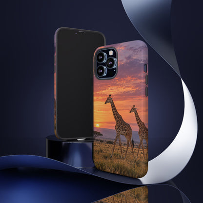 Giraffes in Rose Light iPhone Tough Case | giraffe landscape