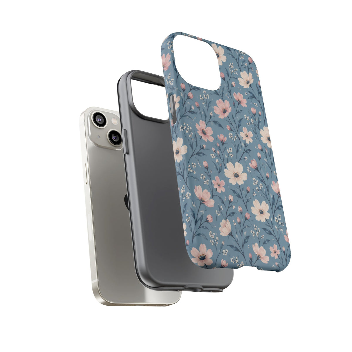 Blue Meadow iPhone Tough Case | Pink & Ivory Floral on Blue