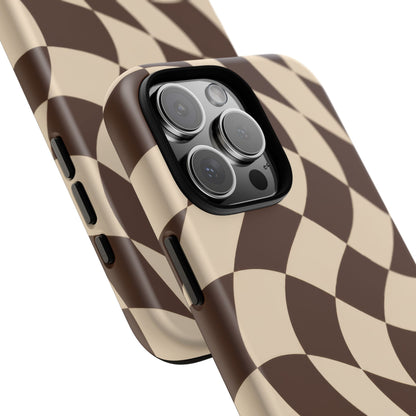 Espresso Wave iPhone Tough Case | brown checkerboard
