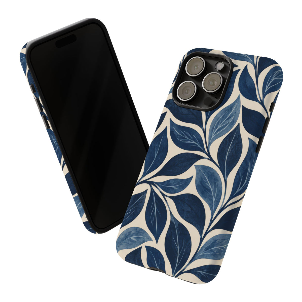 Indigo Folia iPhone Tough Case | Indigo & Ivory Leaf Pattern