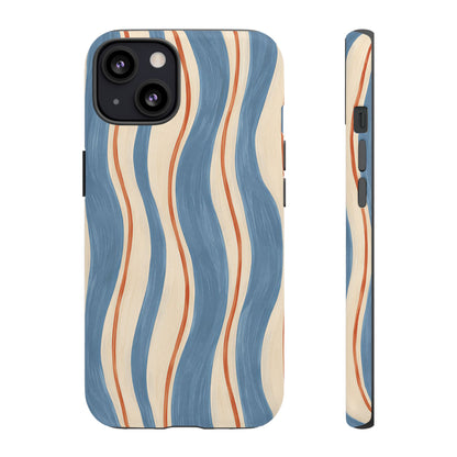 Blue Wavy Stripe iPhone Tough Case | Riviera Ribbons