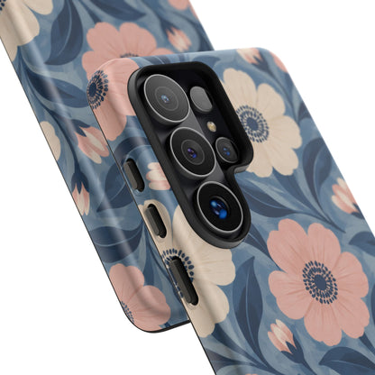 Petal Mosaic Samsung Galaxy Tough Case | Pink & Ivory Floral on Blue