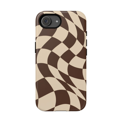 Espresso Wave iPhone Tough Case | brown checkerboard