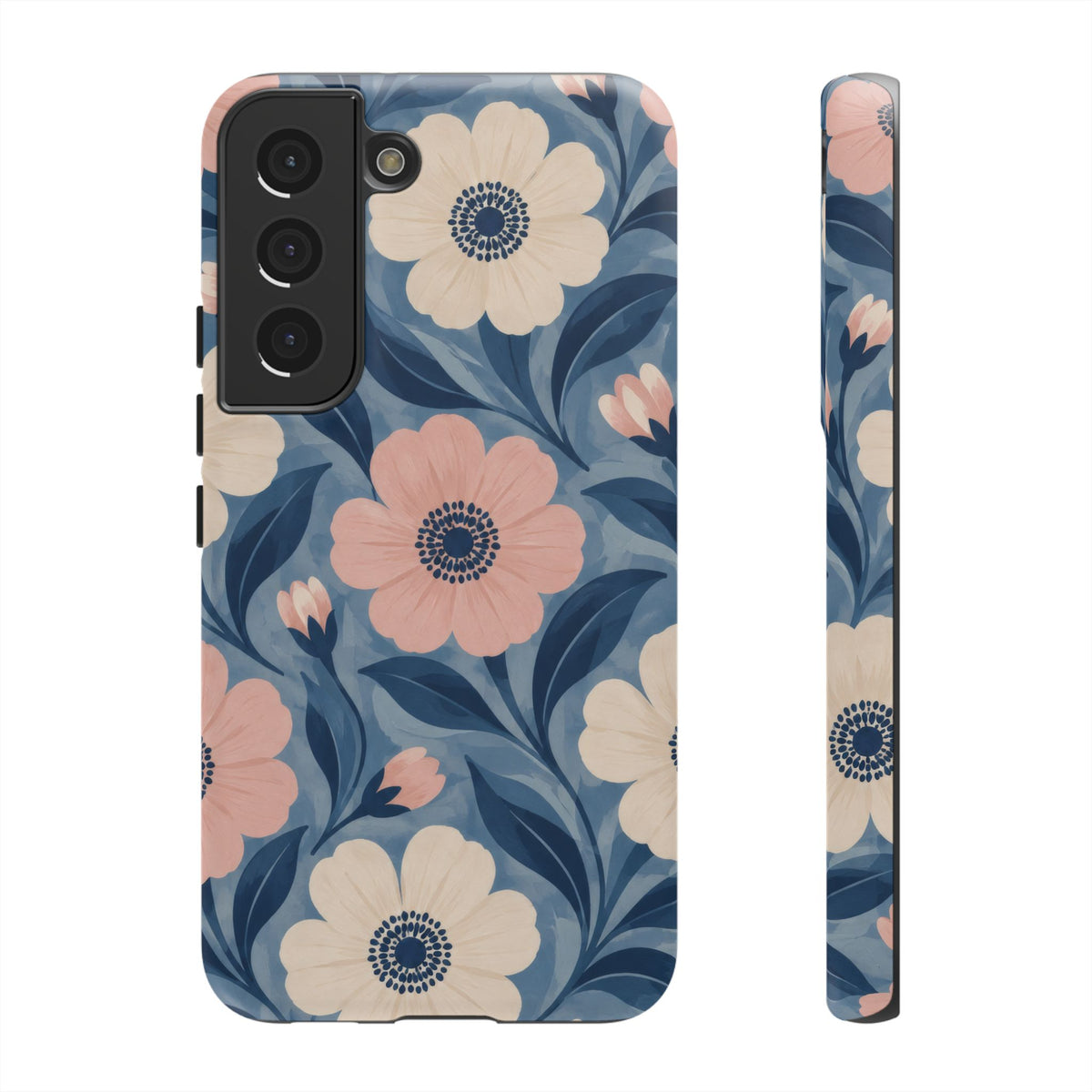 Petal Mosaic Samsung Galaxy Tough Case | Pink & Ivory Floral on Blue