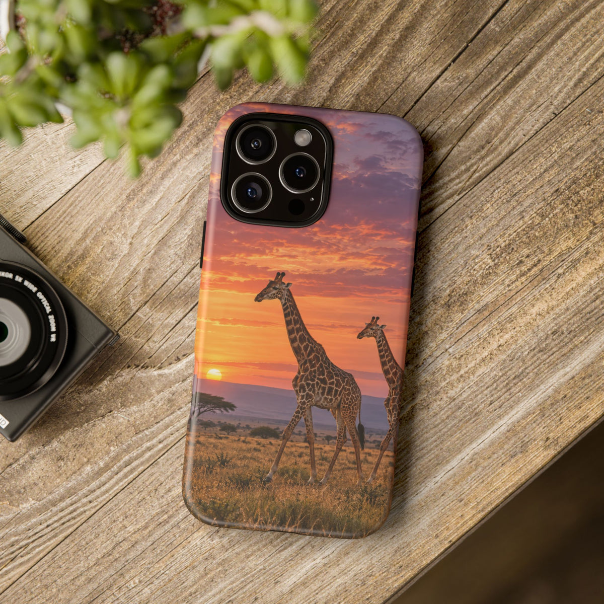 Giraffes in Rose Light iPhone Tough Case | giraffe landscape