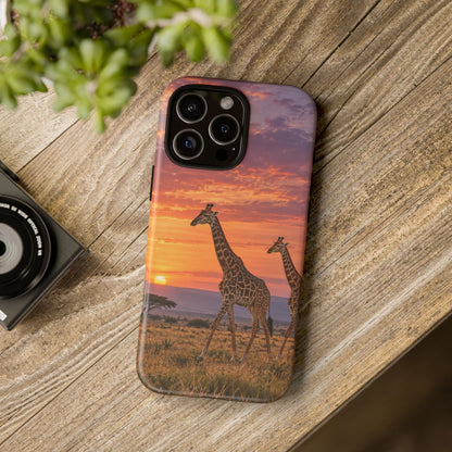Giraffes in Rose Light iPhone Tough Case | giraffe landscape