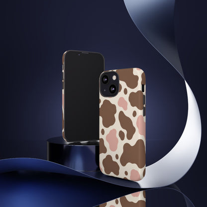 Mocha Blush iPhone Tough Case | Brown & Pink Cow Print