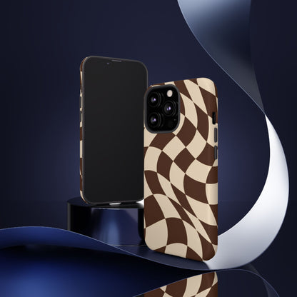 Espresso Wave iPhone Tough Case | brown checkerboard