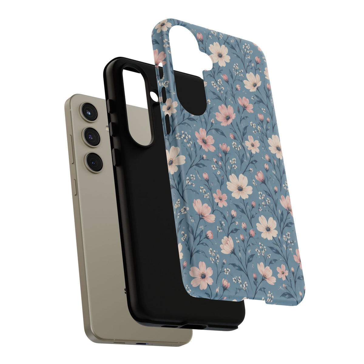 Blue Meadow Samsung Galaxy Tough Case | Pink & Ivory Floral on Blue