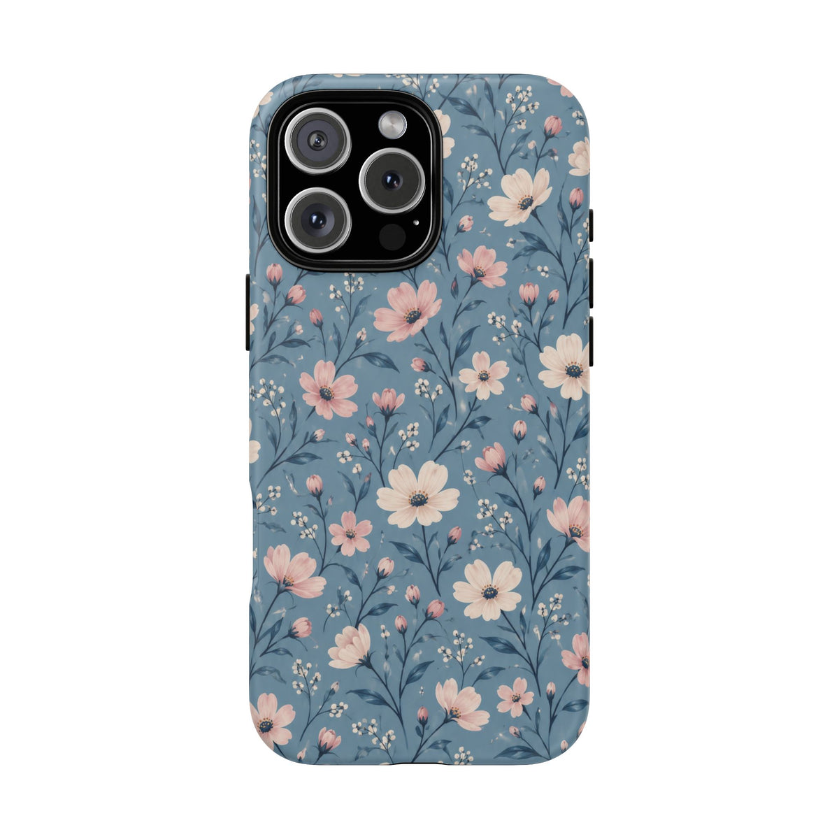 Blue Meadow iPhone Tough Case | Pink & Ivory Floral on Blue
